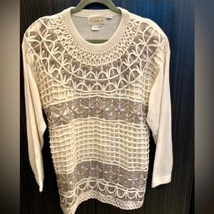 Belldini Cream and Gray Textured Women's Sweater